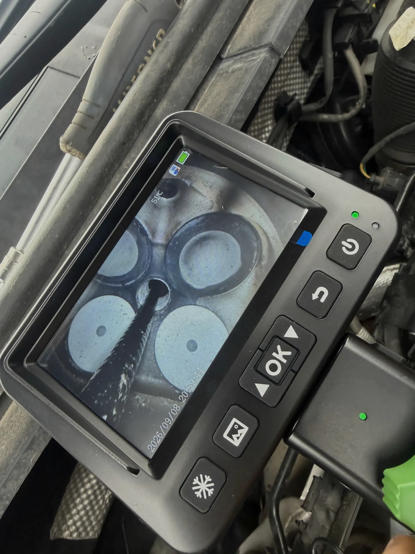 Närbild av motorventiler på diagnostikskärm